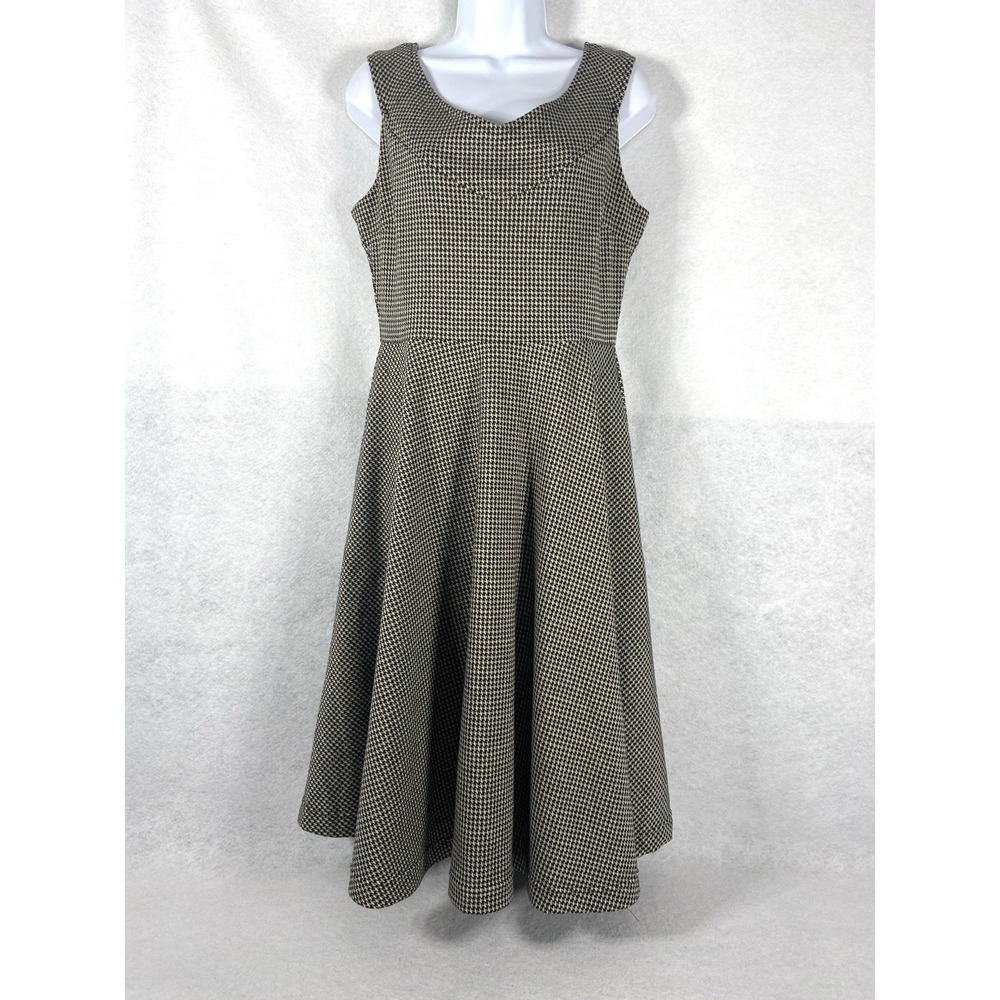 Effie's Heart Dress Womens Large Gray Black Fit & Flare Houndstooth Sleeveless